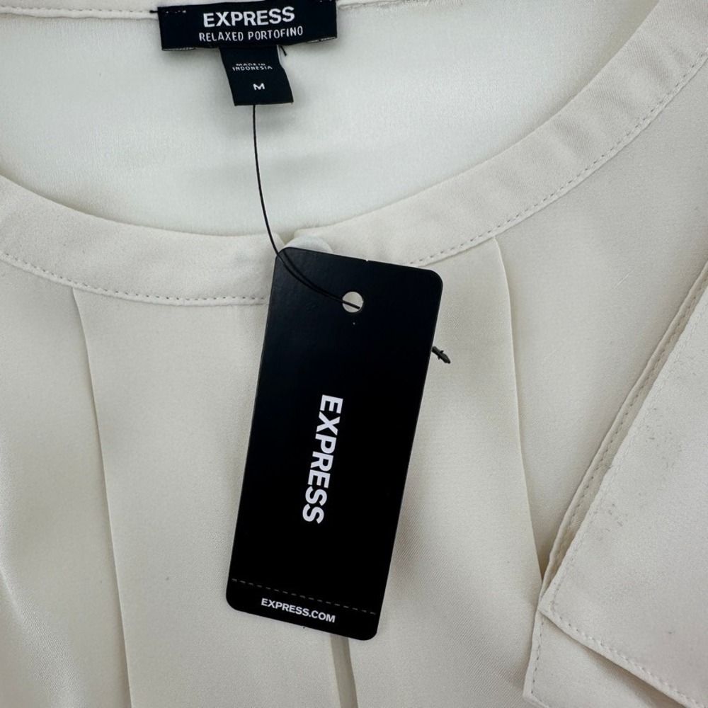 Express Relaxed Portofino Womens Med Cream Pleated Button Blouse NEW W/ TAG! - Picture 5 of 10